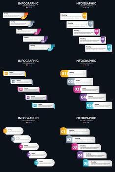Vector 6 Infographics Pack Presentation slide template 5 Steps cycle diagrams and timelines