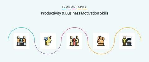 Productivity And Business Motivation Skills Line Filled Flat 5 Icon Pack Including power. hand. power mode activate. freedom. partners vector