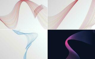 Set of 4 geometric wave pattern background Abstract waving line vector