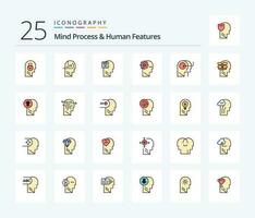 Mind Process And Human Features 25 Line Filled icon pack including mind. process. head. brain. user vector