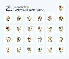 Mind Process And Human Features 25 Line Filled icon pack including mind. process. head. brain. user vector