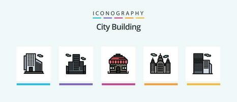 City Building Line Filled 5 Icon Pack Including . office. business. business. building. Creative Icons Design vector