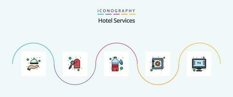 Hotel Services Line Filled Flat 5 Icon Pack Including . tv. water. television. security vector