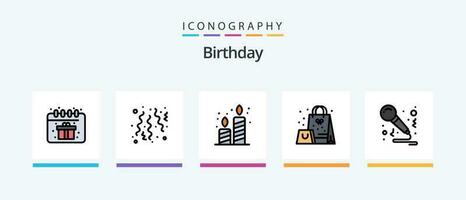 Birthday Line Filled 5 Icon Pack Including candle. party. birthday. food. birthday. Creative Icons Design vector