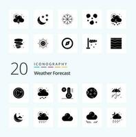 20 Weather Solid Glyph icon Pack like rain umbrella plus weather night vector