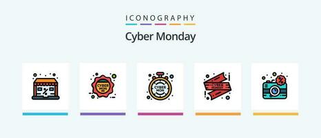 Cyber Monday Line Filled 5 Icon Pack Including calendar. shop. sign board. online. timer. Creative Icons Design vector