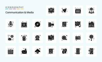 25 paquete de iconos de glifos sólidos de comunicación y medios vector