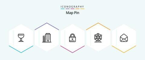 mapa alfiler 25 línea icono paquete incluso . . seguridad. abierto. mensaje vector