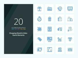 20 Shoping Retail And Video Game Elements Blue Color icon for presentation vector