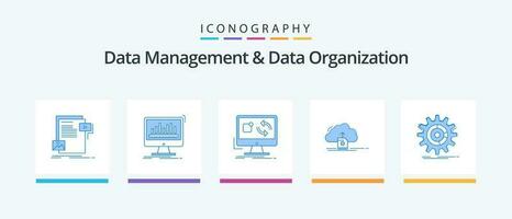 Data Management And Data Organization Blue 5 Icon Pack Including save. cloud. data. sync. application. Creative Icons Design vector