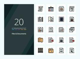 20 Files And Documents line Filled icon for presentation vector