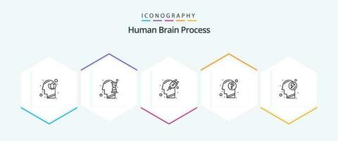 Human Brain Process 25 Line icon pack including human. education. hour glass. answer. plug vector