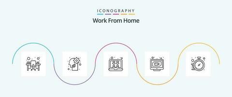 trabajo desde hogar línea 5 5 icono paquete incluso en línea. comunicación. ajuste. video. en línea vector