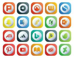 20 social medios de comunicación icono paquete incluso bing ati descubridor PowerPoint Desbordamiento vector