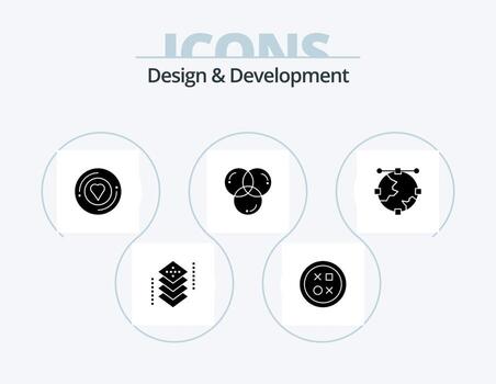 diseño y desarrollo glifo icono paquete 5 5 icono diseño. desarrollo. color. redondo. codificación. impresora vector