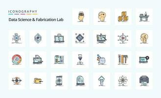 25 datos Ciencias y fabricación laboratorio línea lleno estilo icono paquete vector