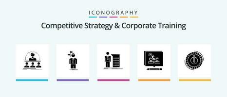 Competitive Strategy And Corporate Training Glyph 5 Icon Pack Including business. analysis. decision. presentation. graph. Creative Icons Design vector