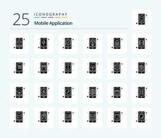 Mobile Application 25 Solid Glyph icon pack including battery. idea. app. creativity. application vector