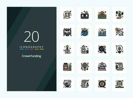 20 Crowdfunding line Filled icon for presentation vector