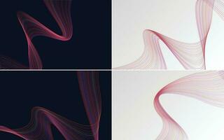 Set of 4 geometric wave pattern background Abstract waving line vector