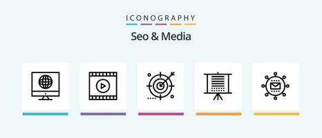 Seo and Media Line 5 Icon Pack Including engine. seo. error. protection. search. Creative Icons Design vector