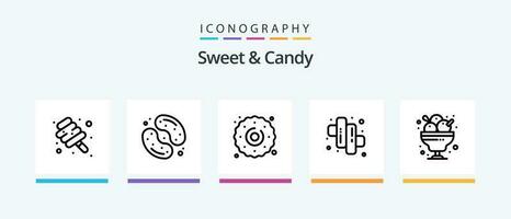 Sweet And Candy Line 5 Icon Pack Including bread. sweet. sweets. food. donut. Creative Icons Design vector