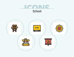 School Line Filled Icon Pack 5 Icon Design. desk. chair. globe. geometry. drawing vector