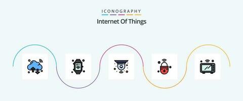 Internet Of Things Line Filled Flat 5 Icon Pack Including internet. secure. cctv. lock. internet of things vector