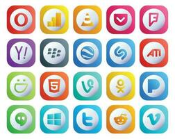 20 Social Media Icon Pack Including pandora vine search html ati vector