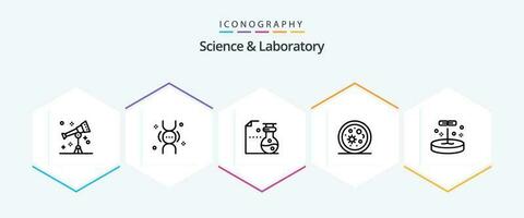 Science 25 Line icon pack including education. science. chemistry. microorganisms. biology vector