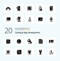 20 Coding And App Development Solid Glyph icon Pack like coding binary internet service installation vector