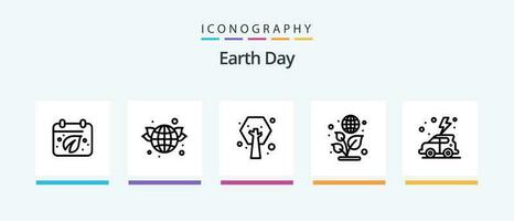 Earth Day Line 5 Icon Pack Including green. earth. green. book. earth day. Creative Icons Design vector