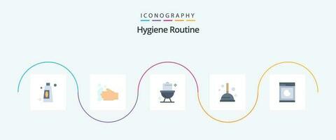 Hygiene Routine Flat 5 Icon Pack Including clean. machine. cleaning. cooking. improvement vector