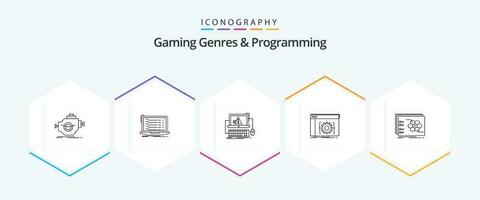 Gaming Genres And Programming 25 Line icon pack including coding. api. developer. system. error vector