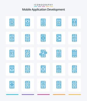 Creative Mobile Application Development 25 Blue icon pack  Such As application. mobile application. upload. mobile. unlock vector