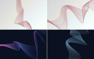 Set of 4 geometric wave pattern background Abstract waving line vector