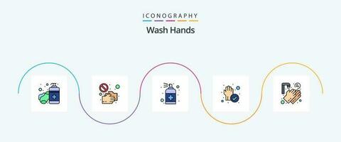 Wash Hands Line Filled Flat 5 Icon Pack Including protection. hand. shake hand. soap. hand vector