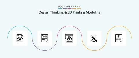 Design Thinking And D Printing Modeling Line 5 Icon Pack Including file. magic. minus. solution. fly vector