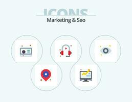 márketing y seo plano icono paquete 5 5 icono diseño. ojo. servicio. SEO marketing. cliente vector