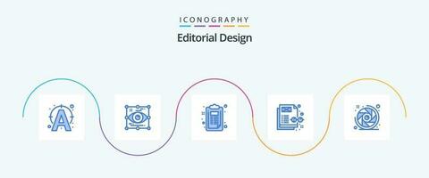 Editorial Design Blue 5 Icon Pack Including camera lens. content management. view. content. document vector