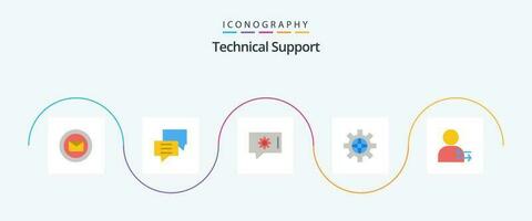 Technical Support Flat 5 Icon Pack Including man. setting. discuss. globe. chat support vector