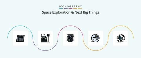 espacio exploración y siguiente grande cosas línea lleno plano 5 5 icono paquete incluso gigante. distante. cúpula. crioterapia criogénico vector