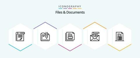 Files And Documents 25 Line icon pack including email. address. download. office. file vector
