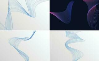 Set of 4 geometric wave pattern background Abstract waving line vector