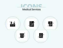 médico servicios glifo icono paquete 5 5 icono diseño. . prescripción. hospital recepcionista. medicamento. libro vector