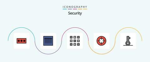 Security Line Filled Flat 5 Icon Pack Including key. shoot. buttons. focus. number vector