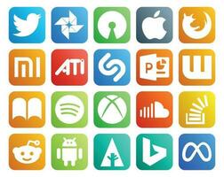 20 social medios de comunicación icono paquete incluso música soundcloud ati xbox ibooks vector