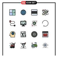 16 Universal Flat Color Filled Line Signs Symbols of online atom grid bio science Editable Creative Vector Design Elements