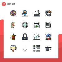 16 Universal Flat Color Filled Line Signs Symbols of lock firefighter devices fire call Editable Creative Vector Design Elements