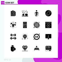 16 Thematic Vector Solid Glyphs and Editable Symbols of hardware disc activity devices skipping Editable Vector Design Elements